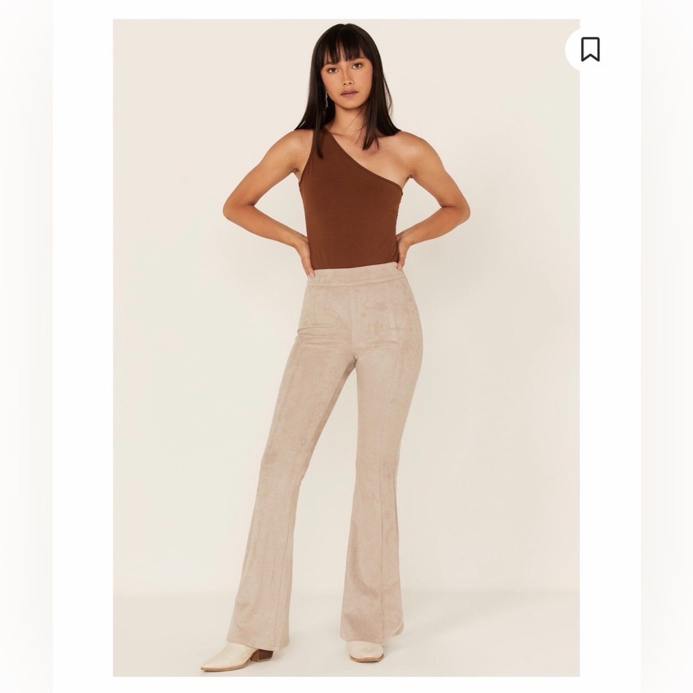 Shyanne Women's Faux Suede Taupe Western Festival Flare Pants - Picture 1 of 10